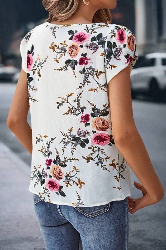 Print Pleated Sleeve Blouse