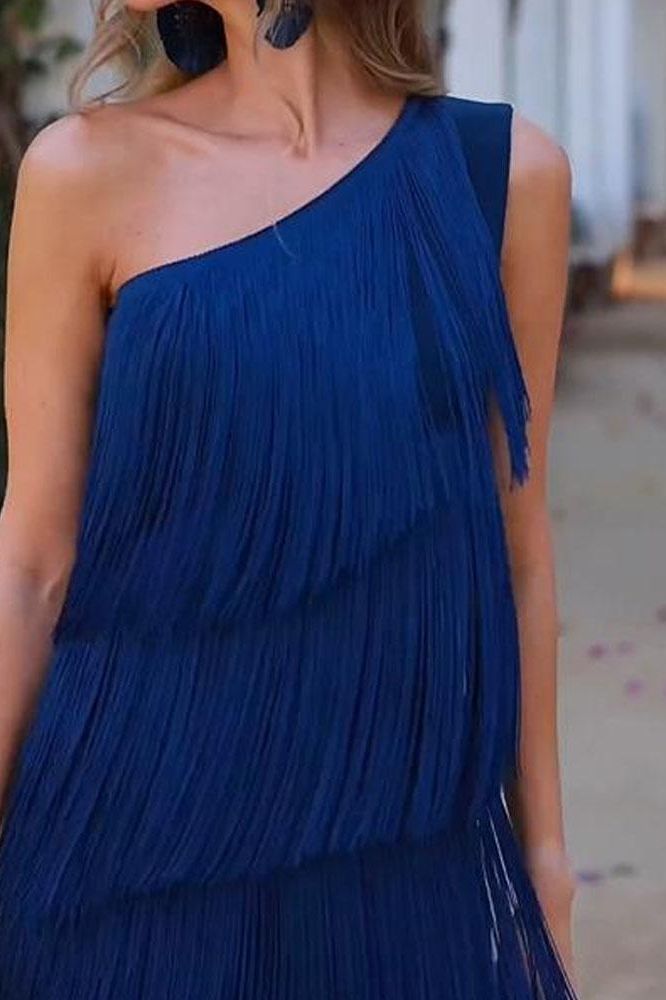Maya-Off Shoulder elegant fringe dress